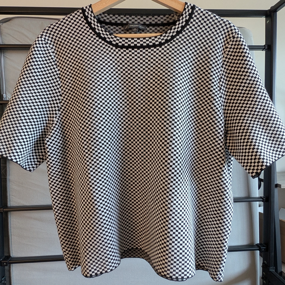 Adrianna Papell Monochrome Checkered Blouse